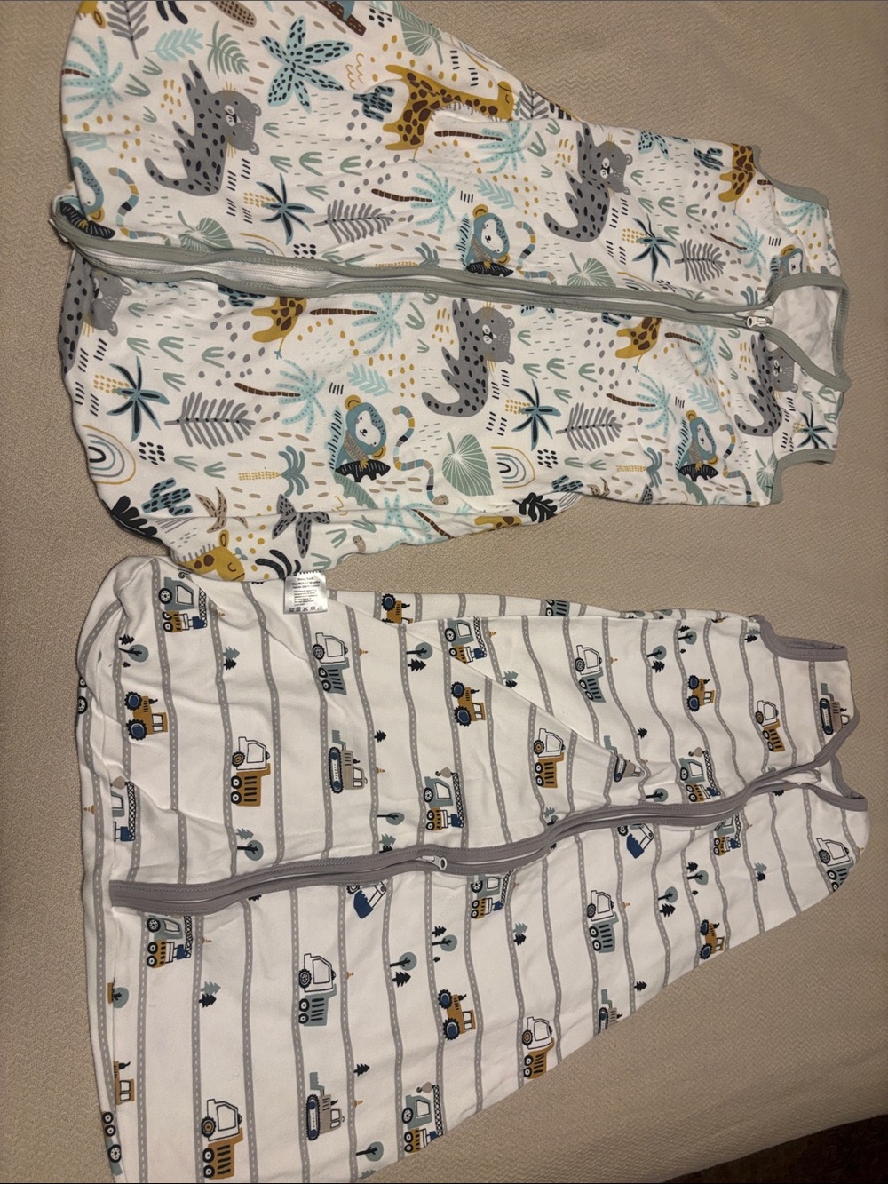 2-Pack Baby Sleep Sacks in White with Yellow & Gray Prints